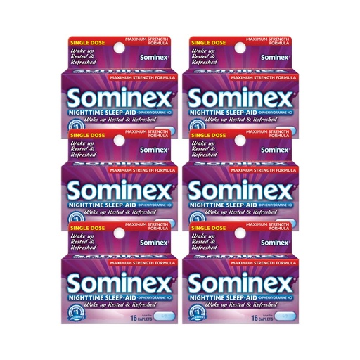 [BRSWKZD6BB5GA3TO] Sominex Nighttime Sleep-Aid Caplets, Maximum Strength, 16 ea (Pack of 6)