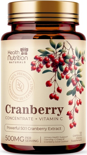 [BRSRA23QPIOREELA] Cranberry Extract 500mg Per Serving - Cranberry Powder Supplement with Vitamins C - Urinary Tract Health Support, Cran Berry Fruit, Sugar Free Formula, Bottled in USA - 120 Capsules