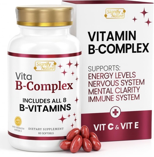 [BRSRAEIKBEBRS3L2] SIFY N, VitaBComplex ile C ve E, B Kompleksi Kadınlar ve Erkekler için B Kompleks Vitaminleri, VIT B1, B2, B3, B5, B6, B8, B9, B12, Super B Softgels - 60 CT