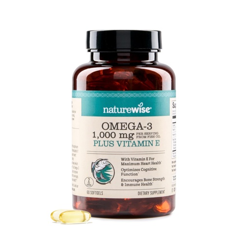[BRSROZYPOZYAMDTK] NatureWise Extra-Strength Omega 3 Fish Oil Supplement - 1000mg per Serving - 600 EPA & 400 DHA and Vitamin E - Support for Heart & Brain Health - Lemon Flavor, GMO-Free - 60 Softgels[1-Month Supply]