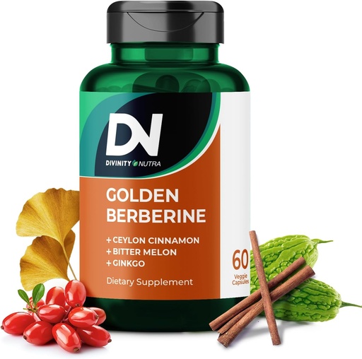 [BRSROBQBA4FG2CQ2] 4-in-1 Golden Berberine Supplement met Ceylon Cinnamon Bitter Melon Ginkgo, Boosts Immuniteit, Gut & Heart Health,60 Capsules voor voedingsondersteuning, Made in USA