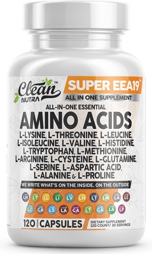 [BRSRAZLYCBYWEF3Z] Clean Nutraceuticals Amino Acids Supplement L-Lysine, L-Threonine, L-Leucine, Isoleucine, Valine, L-Histidine, L-Tryptophan, L-Methionine, L-Arginine, L-Cysteine, L-Glutamine, L-Serine, Aspartic Acid