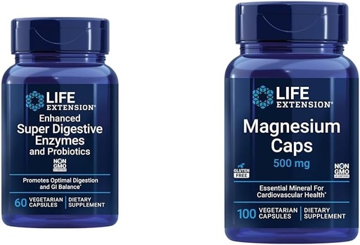 [BRSRAY33CIGQIG3D] Life Extension 60 Vegetarian Capsules Enhanced Super Digestive Enzymes & Probiotics and 100 Magnesium Capsules for Heart, Bone, Metabolism Support