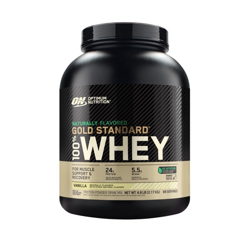 [BRSWIAYYAJ4RY2T6] Optimum Nutrition Gold Standard 100% Whey Naturally Flavored Protein Powder 4.8 (Packaging May Vary), Vanilla, 76.8 Ounce