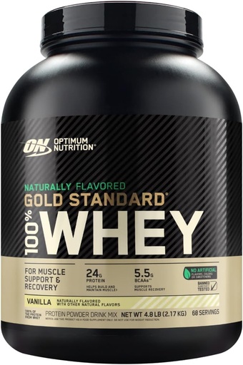 [BRSWIAYYAJ4RY2T6] Padrão de Ouro Nutrição Optimum 100% Whey Naturalmente saboreado pó de proteína 4.8 (Pacote de Vary maio), Baunilha, 76,8 Ounce