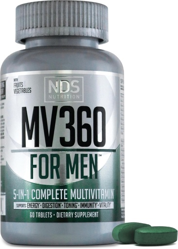 [BRSRAZATAF7RA2TU] NDS Nutrition MV360 Dla mężczyzn, 5- in-1 Kompletna Multivitamina dla mężczyzn z zasadniczymi męskimi witaminy dla energii, trawienie, Tonowanie, Wsparcie immunologiczne, i Mens Health & Vitality, 60 Tabletki, 30 Służenie