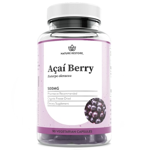 [BRSWGHTQBENWKA35] Nature Restore Organic Acai Berry Supplement, Freeze Dried, 90 Acai Berry Capsules, Non GMO, Gluten Free, Vegan