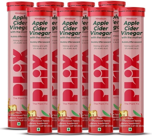 [BRSROZIYCUGRQHIZ] PLIX - THE PLANT FIX Apple Cider Vinegar Effervescent Tablets with The Mother, 700mg ACV with VIT B12, B6, Pack of 8 |Vegan, No Added Sugar, Non-GMO & Gluten-Free