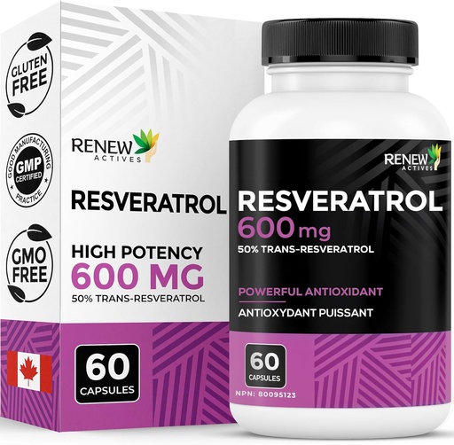[BRSWYYYNOYHREHQ4] 재생 활성 Resveratrol 보충 600mg 서빙 당 - 50% Trans-Resveratrol와 높은 순수성 산화 방지제 복합체 - 셀룰러 건강 및 장수 지원 - 캐나다에서 만든 - 60 Vegan 캡슐