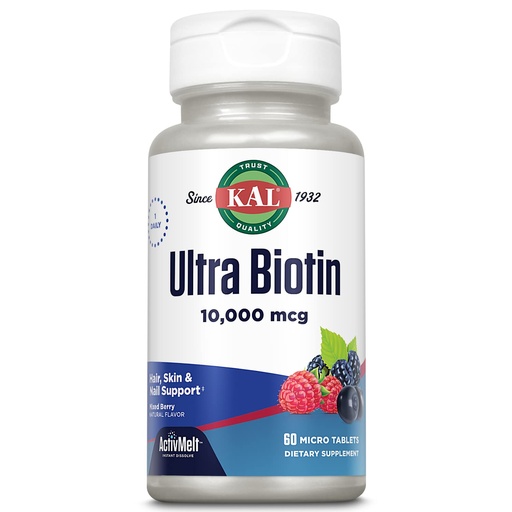[BRSWIBD5AUMRCDQZ] KAL Ultra Biotin 10000mcg - Biotin Hair Supplement for Women and Men - High Potency Vitamin B7 - Healthy Hair, Skin and Nails, Cellular Energy Support - Natural Berry Flavor - 60 Micro Tablets