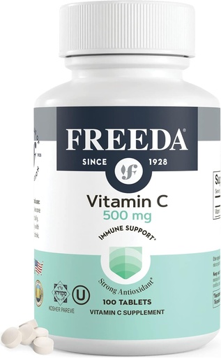 [BRSWGCT5PMPBAETF] FREEDA C - Vegan C 500 mg - Kosher - Güçlü Antioksi Immune Desteği - Ascorbik Asit olarak C Tabletleri Kolay - Saf Vitamin C 500 mg - VIT C Supplement (100 Count)