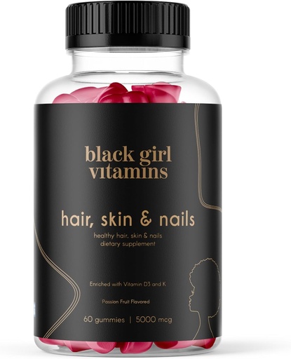 [BRSRAYYLOF5R4AD5] Black Girl Vitamin - Rambut, Kulit, dan Nails Gummies dengan Biotin (6000 mcg), Zinc, Gelatin Free, Vitamin A, dan Vitamin E - Gluten-Free. Made in The USA (Passion Fruit, 60 Count) 30 Day Supply