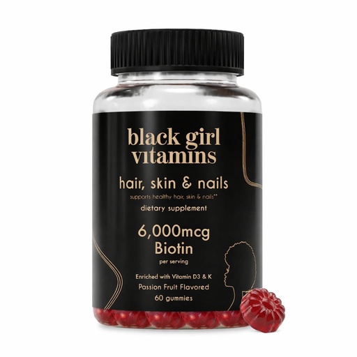[BRSRAYYLOF5R4AD5] Black Girl Vitamins - Hair, Skin, and Nails Gummies with Biotin (6000 mcg), Zinc, Gelatin Free, Vitamin A, and Vitamin E - Gluten-Free. Made in The USA (Passion Fruit, 60 Count) 30 Day Supply