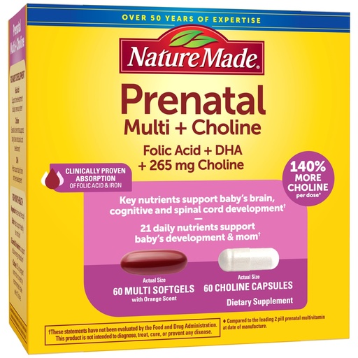 [BRSROBQHC4FRACQ2] Nature Made Prenatal Vitamin Softgels + Choline Capsules, Folic Acid + DHA + Choline, 60 Prenatal Vitamins for Women, 60 Choline Supplements Capsules, 60 Day Supply