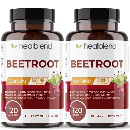 [BRSRAZILCMGWKA3K] healblend Organic Nitric Oxide Beet Root Capsules 1300mg - Support Immune System, Nitric Oxide Booster - 120 Count (2 Pack)