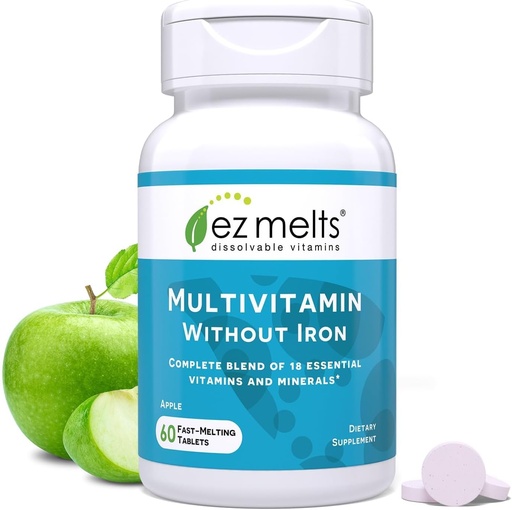 [BRSRAYYFPIDRSCD7] EZ Melts Dissolvable Multivitamin Without Iron, 18 Vitamins & Minerals Including Vitamin A, Biotin, Vitamin B12, Vitamin C, Vitamin D3, Zinc and More, Sugar-Free, 1-Month Supply - 1 Pack