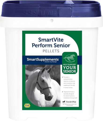 [BRSWIHQAPN6WKHDC] SmartVite Perform Senior Pellets | Vitamin E, Magnesium Supplement for Senior Horses | Includes Vitamin C, B Complex, Manganese, Biotin and More | 56 Servings | 12.5 lb Bucket