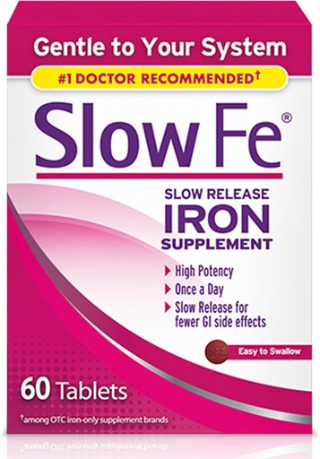 [BRSWICAYCYGQGEDK] Slow Fe 45mg Iron Supplement for Iron Deficiency, Slow Release, High Potency, Easy to Swallow Tablets - 60 Count