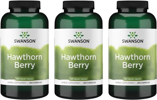 [BRSWGZIDOECAEAL7] Suplement Swanson Hawthorn Berry - przeciwutleniacz flawonoidy (250 kapsułek, 565 mg każdy) 3 opakowania