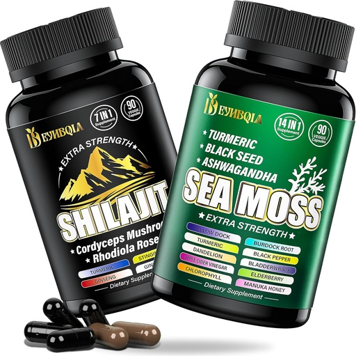 [BRSRAFI2DMPAYHQ7] Sea Moss ve shilajit Sche - 90 Count - Sea Moss, Black Seed Oil, Ashwagandha, Turmeric & Shilajit, Rhodiola Rosea,Burdock, Bladderwrack 21 1 Supplements (2 Paketler Brown)