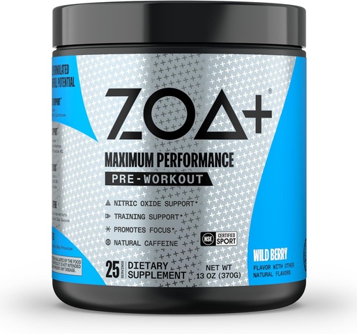 [BRSROFAECAPQKFDK] ZOA+ Zero Pre Workout Powder, Wild Berry - NF Certificat per Sport amb Electrolytes, Creatine, Beta Alanine, Ginkgo Biloba, 200mg Caffeine - 25 Servines