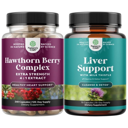 [BRSRAZYQCUMWECA6] Bundle of High Strength Hawthorn Berry Capsules with Leaf & Flower Extract 4:1 for Healthy Heart & Digestion and Liver Cleanse Detox & Repair - Milk Thistle Supplement for Digestion & Immune Health