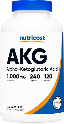 [BRSROGICCMIAAFIV] Nutricost AKG Alfa Ketoglutarická kyselina dodatek 1000 mg, 240 Kapsle, 120 Servings per Bottle - Výkonný prekurzor glutaminu a argininu, Dodatek k podpoře energie