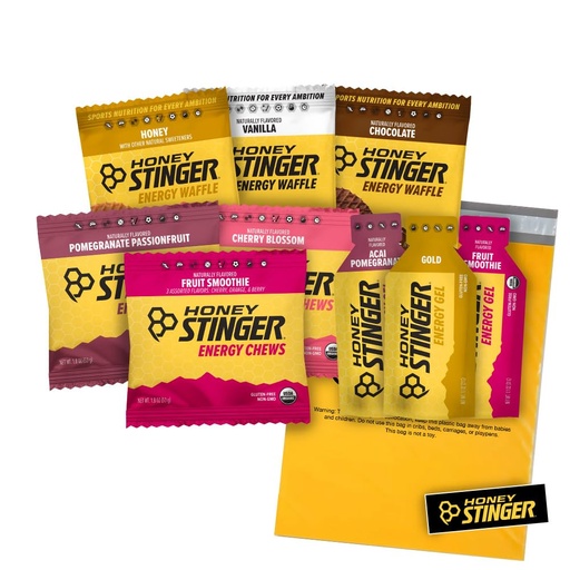 [BRSWGBIRBEHRQ2A3] Honey Stinger Training Kit – 9 Count Plus Sticker and Polybag – Energy Source for Any Activity – 3 Organic Waffles, 3 Packs of Energy Chews & 3 Energy Gels