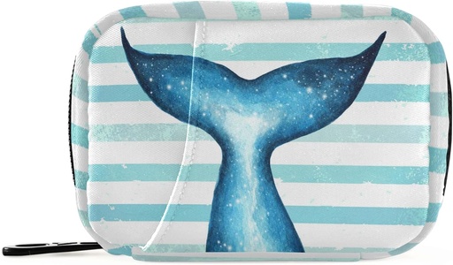 [BRSW2AL2BV5QO2A4] Stripe Whale Mermaid Tail Pill Box 7 Day Pill Case Travel Pill Organizer Bag с Zipper Portable Weekly Case Compact Size для держателя витаминных добавок