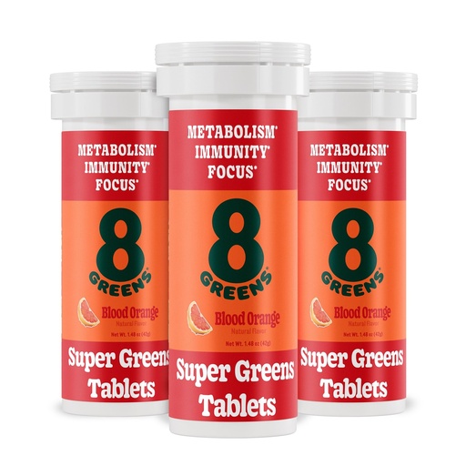 [BRSWYZA5CR7GGCT5] 8Greens Supergreens Effervescent Tablets, Blood Orange, 30 Servings | Boosts Metabolism, Immunity & Focus; Contains Aloe vera, spirulina & chlorella; Vitamins C, B6, B12 & folate; Doctor-Backed