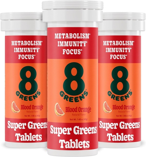 [BRSWYZA5CR7GGCT5] 8Greens Supergreens Tablets | Super Greens Powder Superfood Tablet, Metabolism Immunity & Focus, Daily Greens Effervescent Tablets, Bio: Aloe Vera, Spirulina, Chlorella, Blut Orange, 30 Servierungen