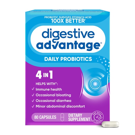 [BRSWKHANOJ7R623E] Digestive Advantage Probiotics for Digestive Health, Daily Probiotics for Women & Men, Support for Occasional Bloating, Minor Abdominal Discomfort & Gut Health, 80ct Capsules