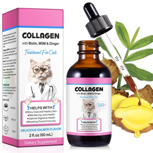 [BRSRAGL3CF7RO3TA] Collagen for Cats, Cat Collagen Liquid Drops for Cats with Biotin, MSM & Ginger Digestive & Immunity Support, Itch Relief, Skin & Coat and Joint Health, Cat Supplement 60ml ﻿