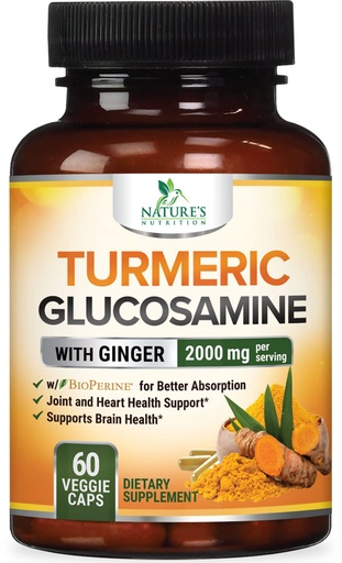 [BRSWGGLRDMBGEGTD] Turmeric Curcumin Supplement - 95% Curcuminoids with Glucosamine, Ginger & MSM, BioPerine Black Pepper Extract for Best Absorption, Natural Vegan Joint Support, Non-GMO, Bottled in USA - 60 Capsules