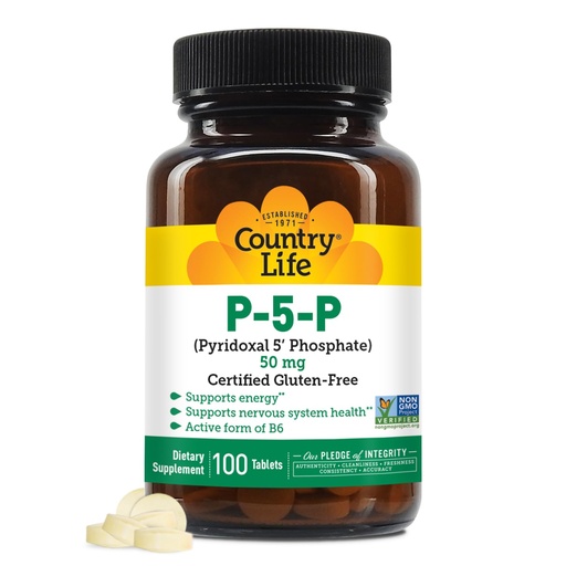 [BRSWIY3QAQIQKEQ5] Country Life P-5-P Vitamin B6 – Bioavailable Pyridoxal-5-Phosphate Supplement for Energy, Nervous System Support, and Red Blood Cell Growth – Certified Gluten Free, Vegan, Non-GMO – 100 Capsules