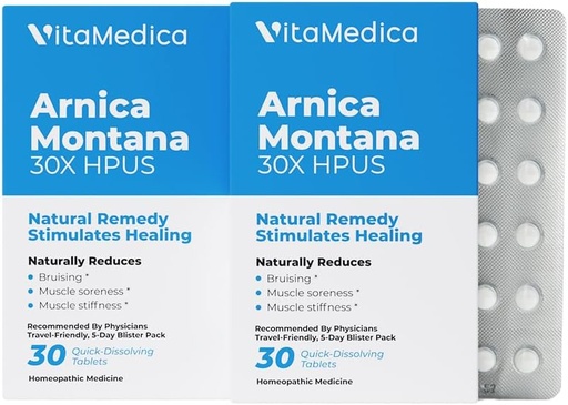 [BRSRMAIFCEIRAETF] VitaMedica Arnica Montana Blister Pack 30X Tablets for Bruising Pain and Swelling | Plant Based Formula | Recommended by Plastic Surgeons | Natural Recovery Surgery Or Injury | 2 Pack | 30 Servings