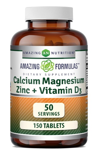 [BRSWYHQYDIFBAELG] Amazing Formulas Calcium Magnesium Zinc + D3 Supplement | 150 Tablets | Non-GMO | Gluten-Free | Made in USA
