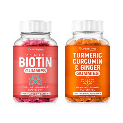 [BRSRAEAFDIIRQGQZ] Biotin & Turmeric Vegan Gummies Combo | Max Strength Hair Growth, Skin Health, and Overall Wellness | 10000mcg Biotin & 95% Standardized Turmeric Curcumin | Natural, Non-GMO and Gluten-Free Supplement