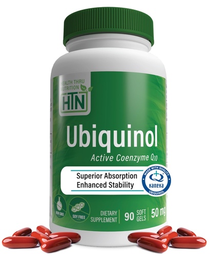 [BRSWKYALAADRWCD4] Health Thru Nutrition Ubiquinol 50mg 90 Softgels as Kaneka QH Reduced CoQ-10 | Stabilized - 3rd Party Tested | Enhanced Bioavailability | Cardiovascular & Mitochondria Function Support | Non-GMO