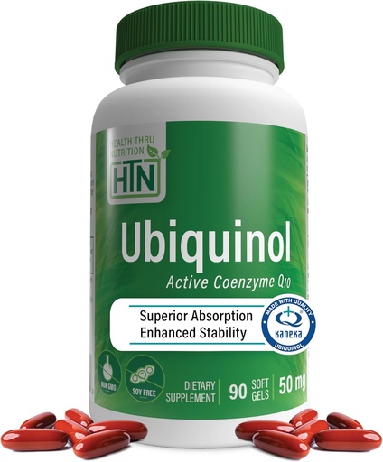 [BRSWKYALAADRWCD4] Health Thru Nutrition Ubiquinol 50mg 90 Softgels som Kaneka QH Reduced CoQ-10 | Stabiliserad - 3rd Party Tested | Förbättrad biotillgänglighet | Cardiovascular & Mitochondria Function Support | Non-GMO