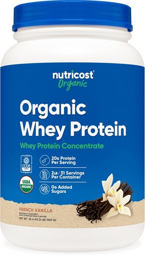 [BRSRA2YEAQIQIFD6] Nutricost Organic Whey Protein Concentrate, French Vanilla Flavored, (2LBS) - Gluten-Free, Non-GMO
