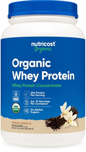 [BRSRA2YEAQIQIFD6] Nutricost Organic Whey Protein Concentrate, French Vanilla Flavored, (2LBS) - Gluten-Free, Non-GMO