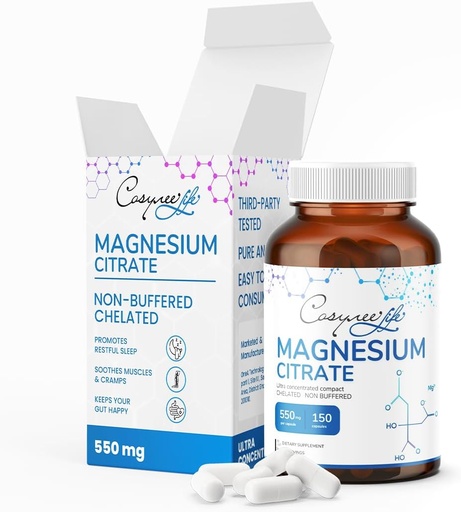 [BRSROYD2AENG2CDZ] Magnesium Citrat 550 mg per servering | Magnesium for muskel og støttesystem, 150 kapsler, 75 dagers forsyning | citrato de magnesio.