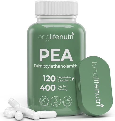 [BRSWYZYRO4PB6C3B] LongLifeNutri Palmitoylethanolamid (Pea) 400mg - 120 Vegetariánské kapsle, Organic Supplemente for Discomform Management, 4- Month Supply, Lab Tested, Made in USA