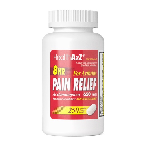 [BRSRAYL2CV6BS3DF] HealthA2Z® Pain Relief Extended Release, Acetaminophen 650mg, 8 Hour Pain Reliever, Fever Reducer, Arthritis Pain, Aspirin Free, Dye Free, 250 Caplets