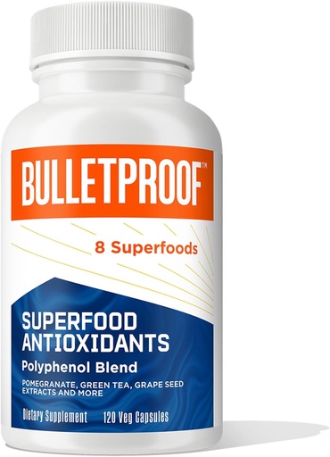 [BRSWGZ37CICRGEYV] Bulletproof Superfood Antioxidants Capsules, 120 Capsules, Supplement to Fight Free-Radicals and Support Healthy Aging, Polyphenol Blend, Packaging May Vary