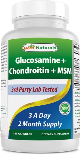 [BRSWIGQ4CQAGECI7] Best Naturals Glucosamine Chondroitin and MSM (Non-GMO) - Promotes Joint Health - 180 Count