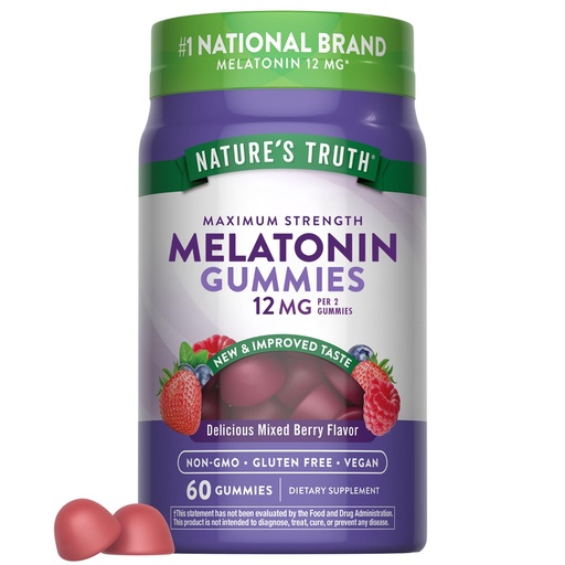 [BRSW2BQ2OJ7RUA3V] Nature's Truth Melatonin Gummies | 12mg | Mixed Berry Flavor | Vegan, Non-GMO & Gluten Free Supplement