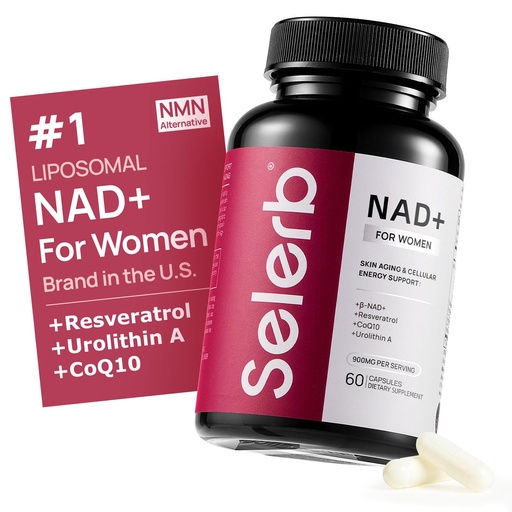 [BRSRAAI6PICRG3Q3] NAD+ Supplement for Women - NMN Alternative with β-NAD+, Trans-Resveratrol, CoQ10, D-Ribose - Promotes Cellular Renewal, Energy, and Radiant Skin Health - 60 Capsules Advanced