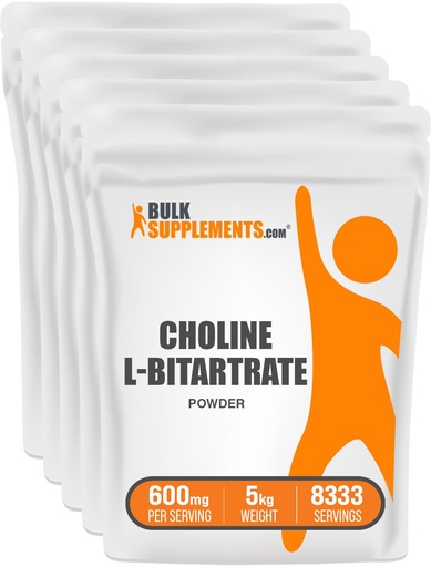 [BRSWKYAQAR6RYDL2] BulkSupplements.com Choline Bitartrate Powder - as Choline L-Bitartrate, Choline Supplement - Gluten Free, 600mg per Serving, 5kg (11 lbs) (Pack of 5)